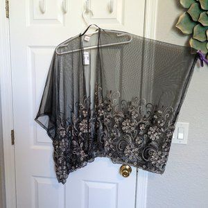 SHEER Black EMBROIDERED Cape / Shawl / Poncho / Jacket | OSFA | NWT